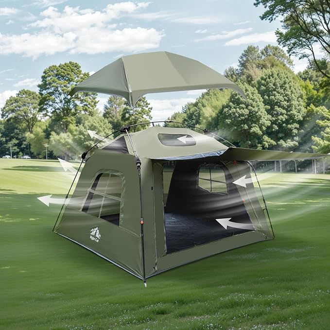 Night Cat Blackout Cabin Tent with High-Back Camping Chair 4 Person Pop Up Camping Tent with Vestibule &amp Rainfly Waterproof Instant Easy Setup Family Tent