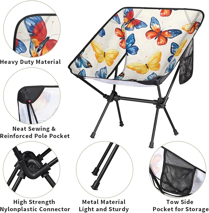 Honeybaby Folding Camping Chair Butterfly Dancing Camping Chairs Lightweight Portable Chair Outdoor Foldable Chairs for Camping Travel Picnic Beach Hiking