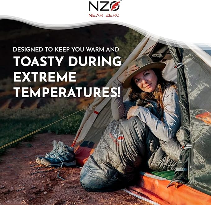 NEAR ZERO 18°F 850+ Power Down Fill Mummy Sleeping Bag for Adults | Ultralight All Season Backpacking Sleeping Bag for Hiking &amp Camping | 10D 470T Nylon Taffeta