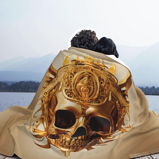Golden Skull Soft Fleece Blanket 60 * 50 inch Soft Sofa Blanket Suitable for Sofa Camping Travel Night Cover Blanket