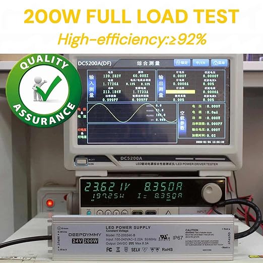 24V DC Power Supply 200W - Ultra Slim LED Driver Low Voltage Transformer with 3-Prong Plug &amp 3.3ft Cable IP67 Waterproof for LED Strip Lights Outdoor Lighting