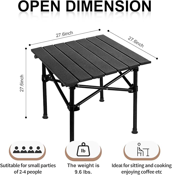 Camping Table Roll up Table2-4 Person Portable Adjustable Height Roll up Aluminum Table with Carry Bag