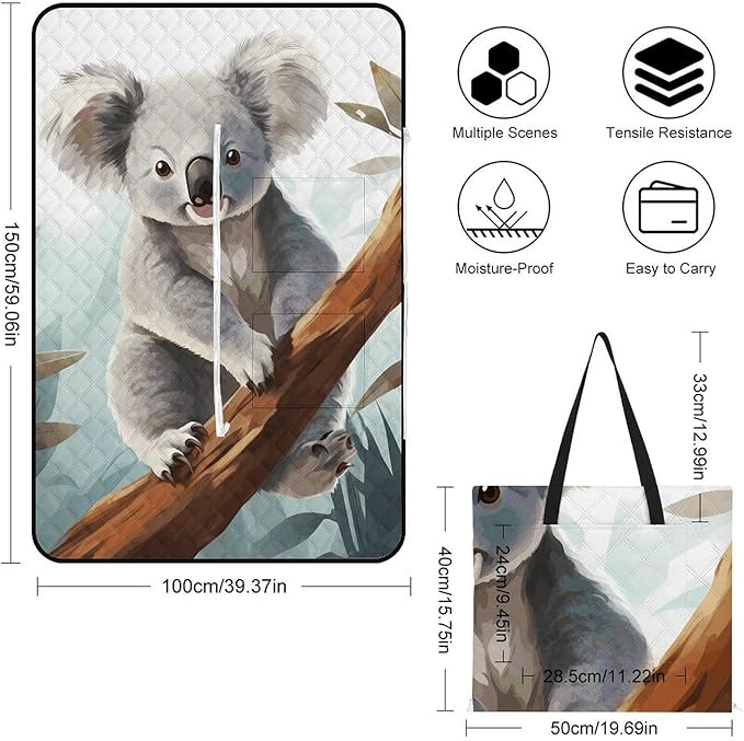 Zipper Koala and Butterfly Style Picnic Mat Suitable for Travel Camping Park Or Home Use