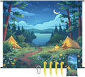 Waterproof Sandproof Beach Blanket 59''×68'' Scenery Camping Polyester Outdoor Picnic Blanket with 4 Stakes &amp Storage Bag for BeachCampingVacation Green