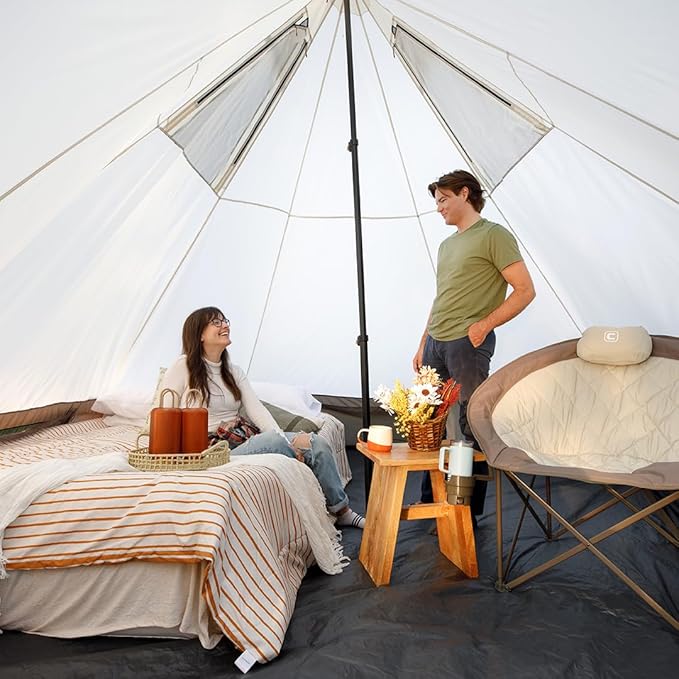 CORE 6 Person Bell Tent with LED Lights | Spacious Family Lighted Tent with Carry Bag for Camping Glamping and Backyard Adventures
