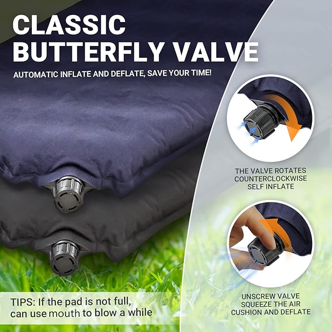 FUNDANGO Double Self Inflating Sleeping Pad for Camping Sleeping Mat with Built-in Pillow Portable Lightweight Large Inflatable Foam Air Mattress 2 Person for Backpacking Tent CarTravel Outdoor