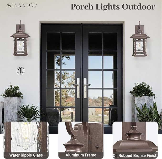 ORB Finish Outdoor Wall Lights 17 Inch Height Waterproof Exterior Lighting Fixtures with Water Ripple Glass E27 Socket Porch Lights Outdoor for Garage Patio Front Door