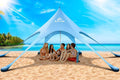 Beach Tent Sun Shelter &amp Portable Beach Canopy UPF 80+ UV Protection Beach Shade Canopy with 6 Sandbags Sand Shovel Ground Pegs for Outdoor Camping Picnics (12x12ft Sky Blue)