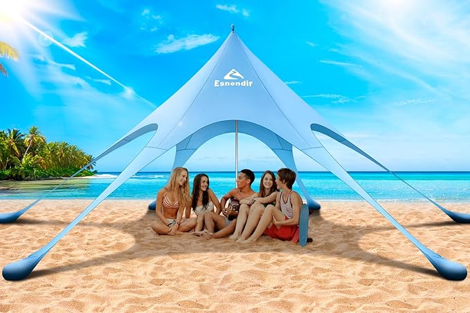 Beach Tent Sun Shelter &amp Portable Beach Canopy UPF 80+ UV Protection Beach Shade Canopy with 6 Sandbags Sand Shovel Ground Pegs for Outdoor Camping Picnics (12x12ft Sky Blue)