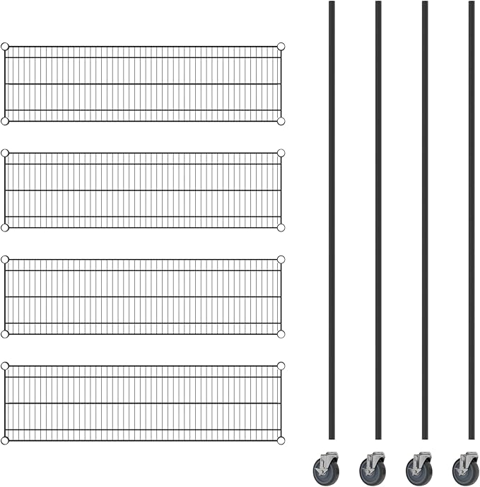 Commercial NSF Listed Black Epoxy Mobile Wire Shelving Kit 14 x 48 x 80 with 4 Shelves Perfect for Warehouse Walk-in Refrigerator Freezer Grocery Store Restaurant Dishroom