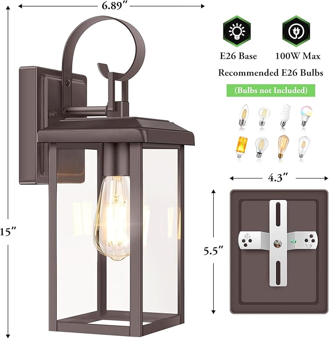 BesLowe 2-Pack Outdoor Wall Light Fixtures 15 Exterior Lighting Fixtures Wall Mount Waterproof Porch Lights Outdoor Wall Sconces Lanterns Modern Outside Lights for House Front Door Garage Brown