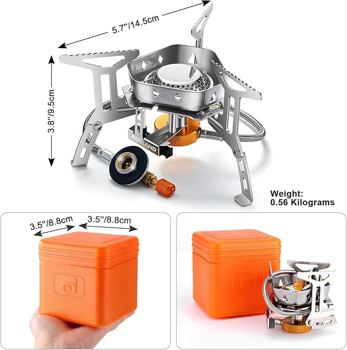 Odoland 3500W/6800W Windproof Camp Stove Camping Gas Stove with Windscreen Fuel Canister Adapter Piezo Ignition for Outdoor Backpacking Hiking and Picnic