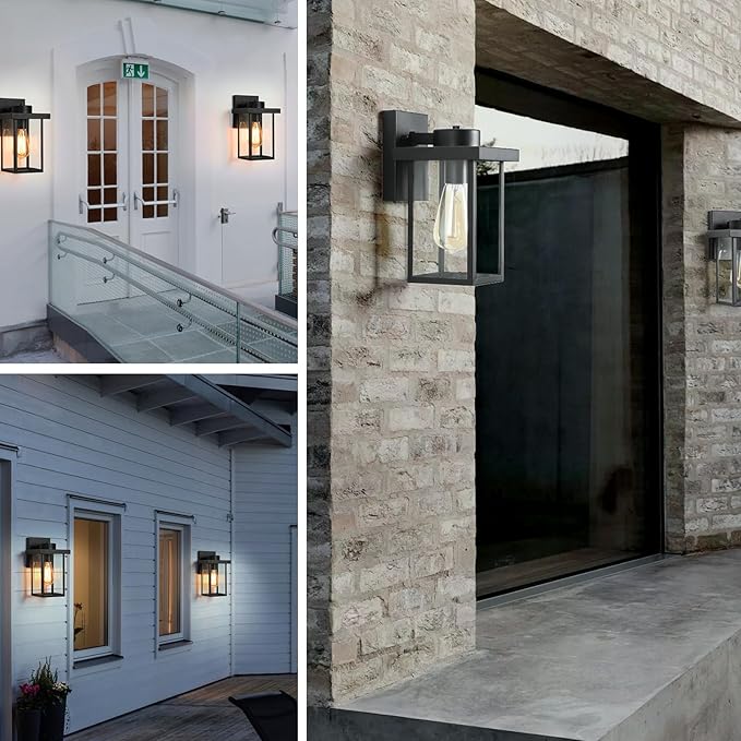 tewei Outdoor Lights for House 11IN Black Exterior Light Fixtures Anti-Rust Waterproof Outdoor Wall Lantern Outside Wall Sconce with Clear Glass Shade for Garage 2 Pack