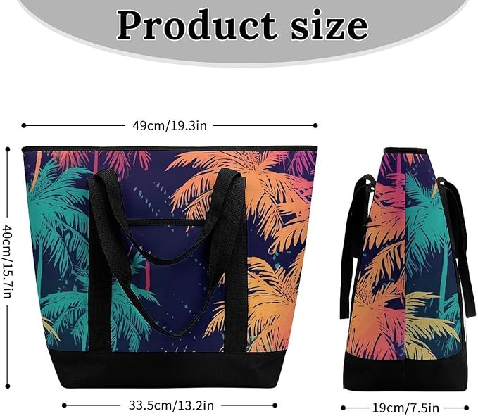 Insulated Shopping BagLarge Reusable Cooler Bags Colorful Palm Trees Printed Foldable Shopping BagTravel Waterproof Shoulder Bag