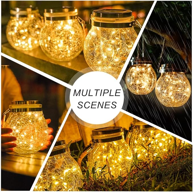 Solar Lanterns Outdoor  Warm White LED Waterproof Garden Hanging Lights for Patio Yard Lawn Pathway Bright Weather-Resistant String Lights (2 Pack Warm White)
