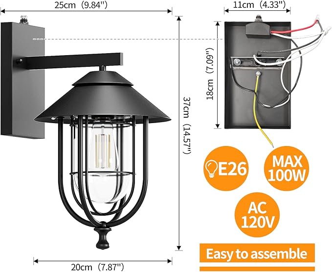 merley Outdoor Wall Lights - Outdoor Lights with Dusk-to-Dawn Sensor Modern Porch Light Fixtures Rust-Proof Weather-Resistant Wall Sconce Lighting for Exterior Wall