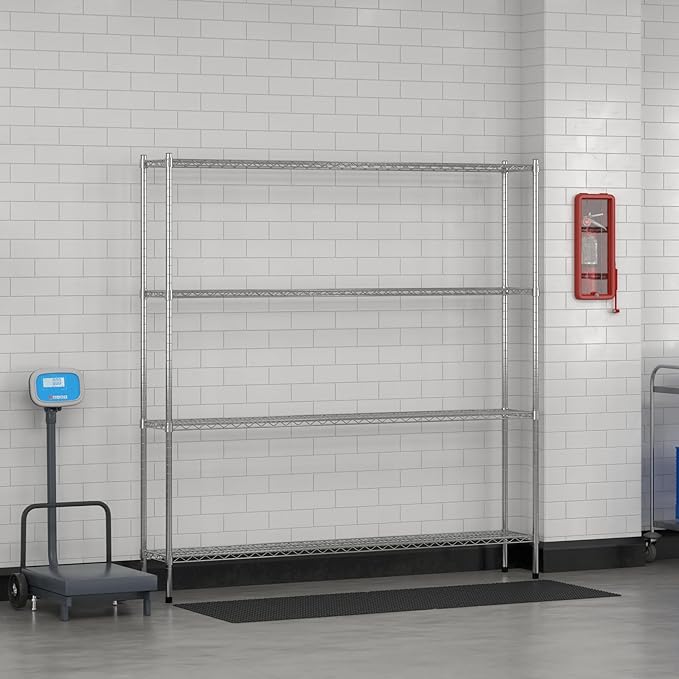 Commercial NSF Listed Chrome Stationary Wire Shelving Kit 12 x 72 x 74 with 4 Shelves Perfect for Warehouse Walk-in Refrigerator Freezer Grocery Store Restaurant Dishroom