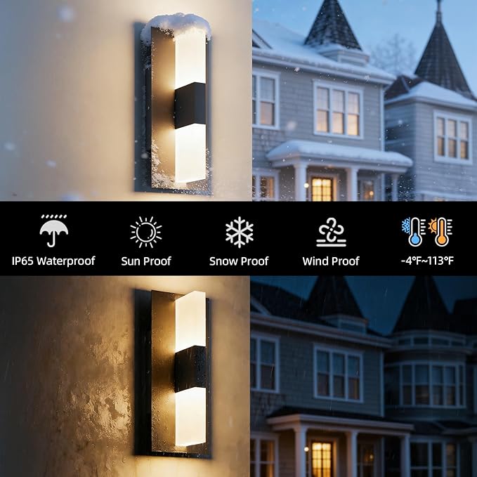 12.4 inches Outdoor Led Wall Light 30W 3000K Hardwired Porch &amp Patio Aluminum Sconces with Frosted Acrylic LampshadeIP65 Waterproof Exterior Wall Lamp for GarageFront Door(Black2Pack)