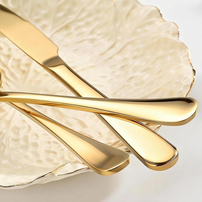 60 Piece Gold Silverware Set for 20 18/0 Stainless Steel Heavy Forks Spoons and Knives Set Mirror Finish Gold Flatware Dishwasher Safe for Family Picnics Daily Gatherings