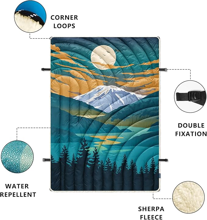 Outdoor Camping BlanketWarm Thick Camp Blankets with Sherpa Lining Soft Fleece Camping Blanket Puffy Camping Quilt for Cold Weather Traveling Stadium Hiking Picnics