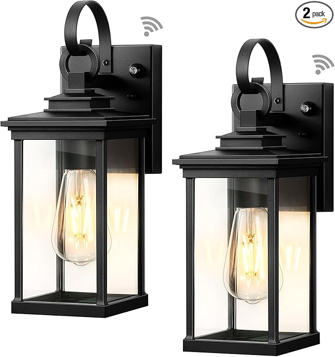 VIANIS Outdoor Wall Light Fixtures Dusk to Dawn Exterior Wall Lighting Porch Sconces Wall Mounted Lanterns with E26 Sockets Matte Black Wall Lamps for Patio Front Door Entryway 2-Pack Waterproof