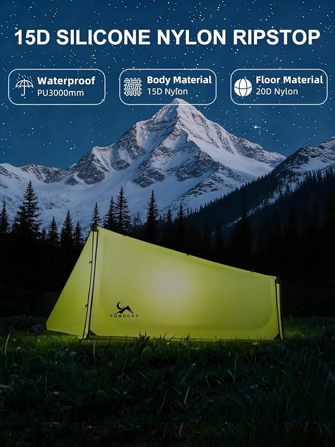 TOMOUNT Ultralight Bivy Tent 15D Nylon Trekking Pole Tent for one PersonLightweight Backpacking TentWaterproof Windproof Tents for ClimbingCampingHikingTrekking
