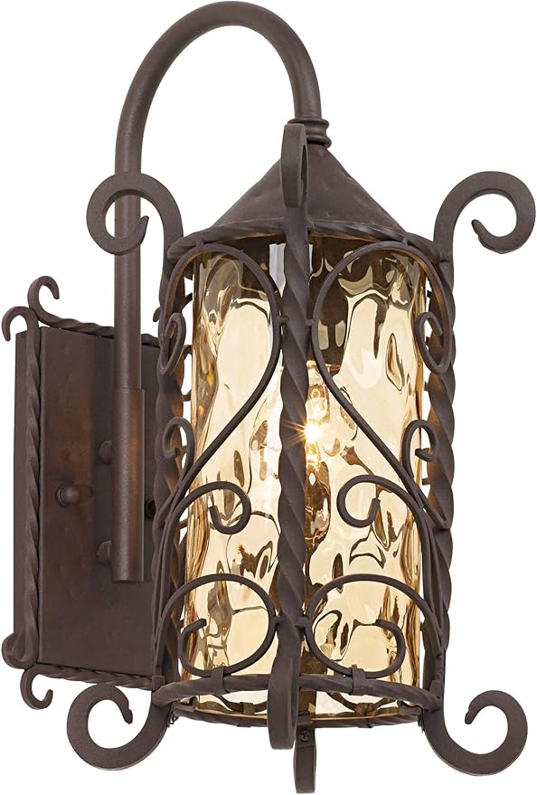 John Timberland Casa Seville Rustic Outdoor Wall Light Fixture Dark Walnut Twists 18 1/2 Champagne Hammered Glass for Exterior House Porch Patio Outside Deck Garage Yard Front Door Garden Home