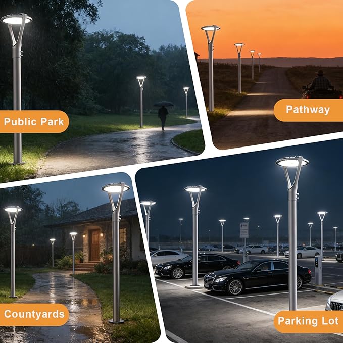 Lightdot 200W LED Post Light with Dusk to Dawn Photocell 30000LM 5000K Pole Lights Outdoor Waterproof 45-93In Height LED Circle Area Light for Parking Lot Garden Yard Street Lighting-4Pack