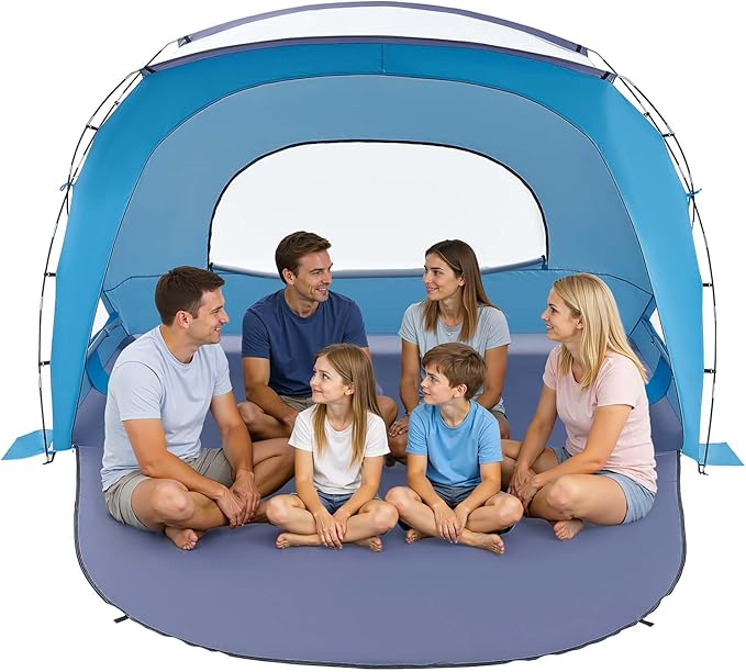 VEVOR Beach Tent Sun Shelter for 6 Person UPF 50+ Portable Sun Shade Beach with Carrying Bag &amp Sand Pockets Lightweight and Easy Setup Beach Umbrella for Family Camping Outdoor Picnic