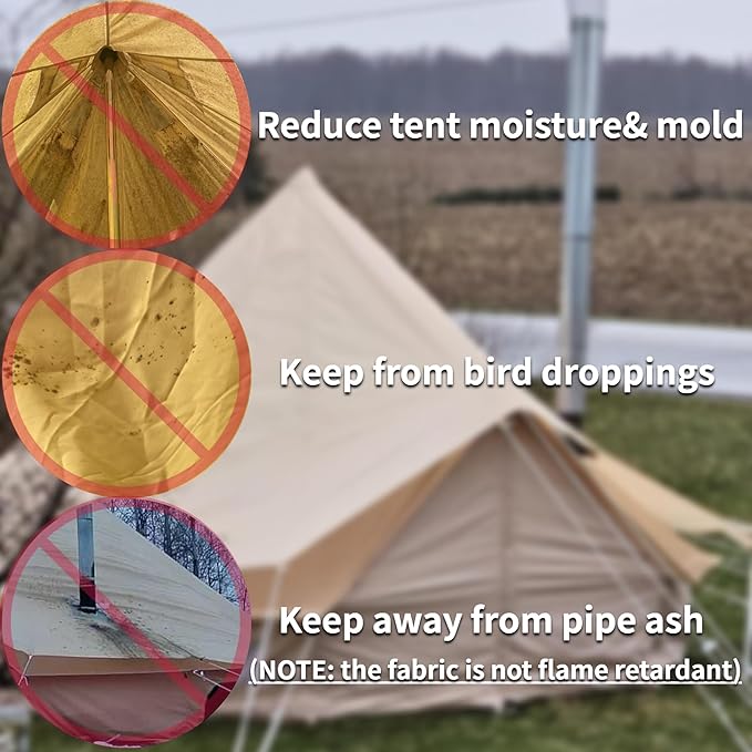 DANCHEL OUTDOOR Waterproof Rain Fly for Bell Tent 4 Season Yurt Tent Rain Cover Protector Tarp with/No Stove Jack Glamping Gears PU5000mm Lightweight 300D Oxford Polyester Beige(13ft/16.4ft/20ft)