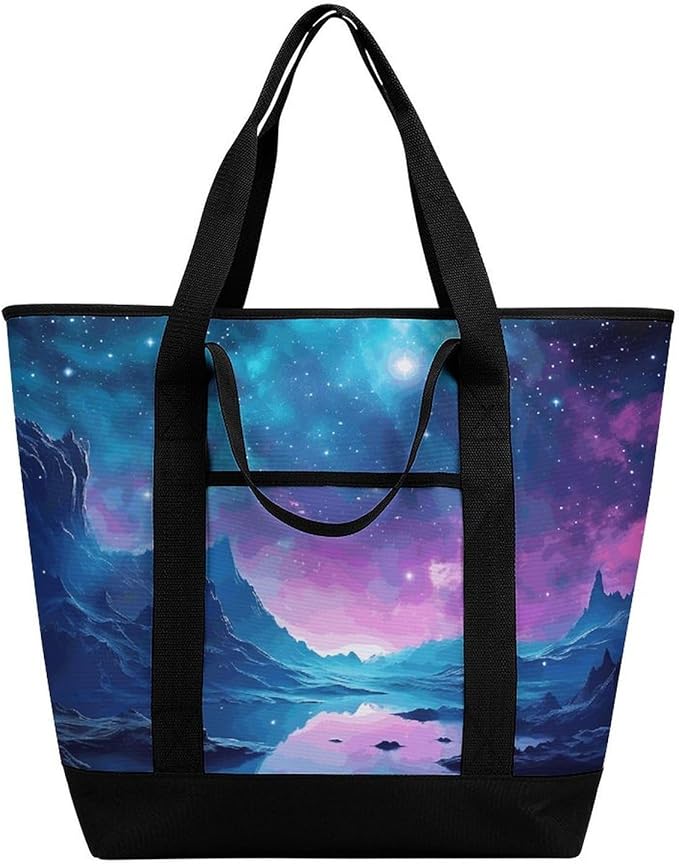 Insulated Shopping BagLarge Reusable Cooler Bags Cool Star River Printed Foldable Shopping BagTravel Waterproof Shoulder Bag
