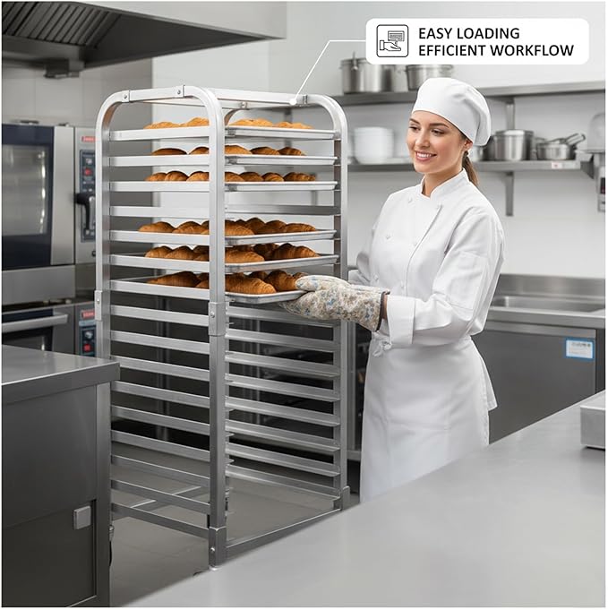 10 Tier Aluminum Bun Pan Rack with Lockable Wheels Mobile Commercial Bread Cooling Rack Trolley for Kitchen Bakery Restaurant 20 W x 26 D x 39 H Storage Cart
