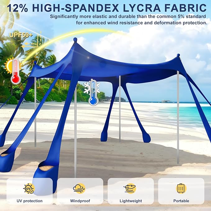 Beach Tent Sun Shelter UPF 50+10x10 FT Beach Canopy Tent Sun ShadePop Up Beach Canopy with 8 SandbagsOutdoor Beach Shade for Camping Trips Fishing Backyard Fun Picnics (Navy Blue)