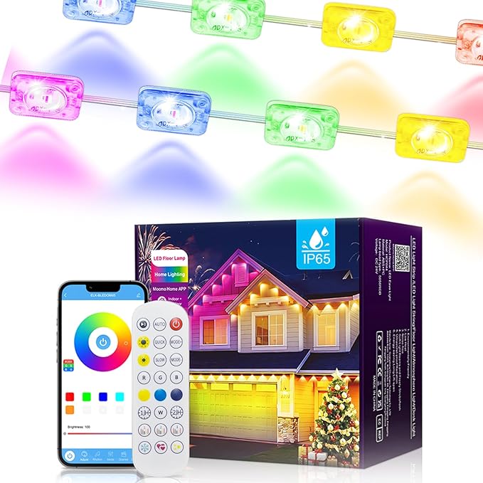 100FT Permanent Outdoor Lights - IP65 Waterproof RGB Eaves Lights with Smart App/Remote Controlfor Christmas All Holiday Party Daily and Accent Lighting House Roof and Garden Decoration