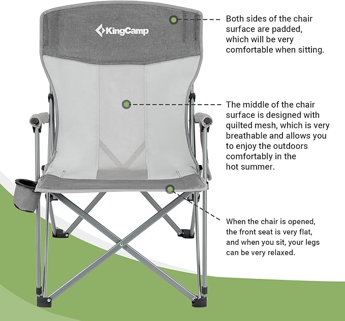 KingCamp Oversized Heavy Duty Outdoor Camp Lightweight Portable Lawn Chair Sturdy Steel Frame Supports 300 lbs with Cup Holder for Sports Fishing Picnic one Size Blue&ampGray