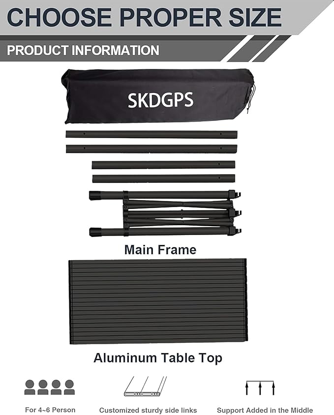 Camping Table Lightweight Foldable Medium 1-4 Person Portable Camp Table OutdoorPicnic Backyard BBQ Party Patio Beach with Aluminum Roll Up Tabletop Carry Bag (Black)