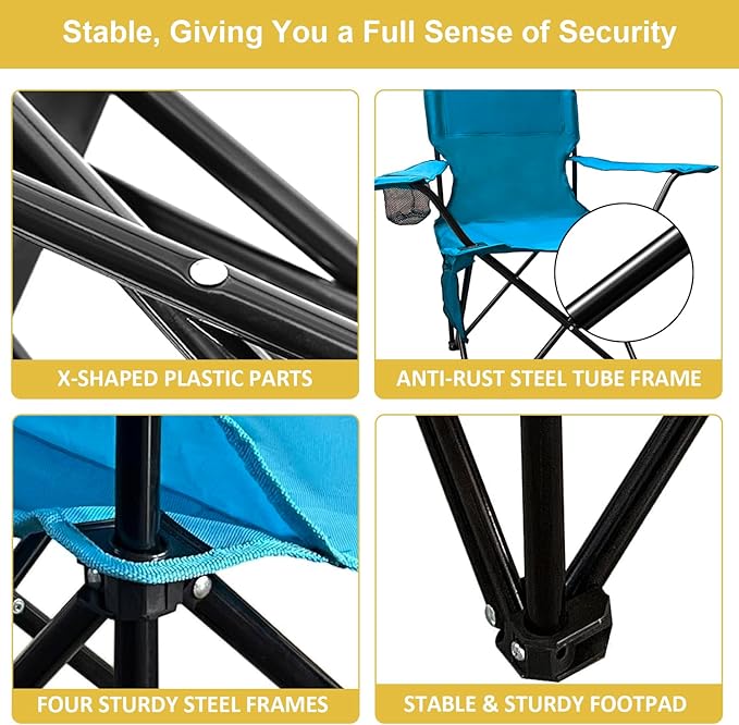 Camping Chair 2 Pack Portable Folding Chair with Cup Holder and Cooler Bag 285lbs Capacity Upgraded Foldable Chair for Outdoor Beach Fishing Backpacking Sky Blue