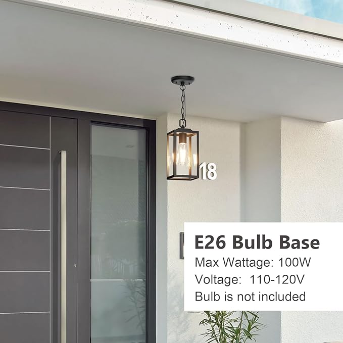 Modern Outdoor Pendant Light 1-Light Outdoor Hanging Lantern Light Matte Black Aluminum with Clear Glass Exterior Pendant Lighting Fixture for Porch Yard Gazebo