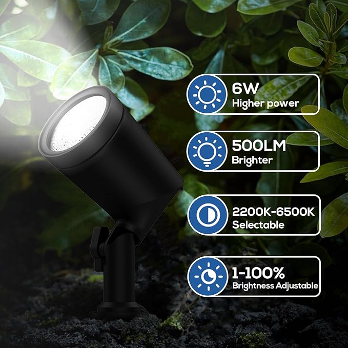 ZYAN Die-Cast Aluminum Landscape Spotlights 6W 600LM 2700K Warm White Low Voltage IP65 Waterproof Outdoor Landscape Lighting for Patio Garden Yard Path 8 Pack