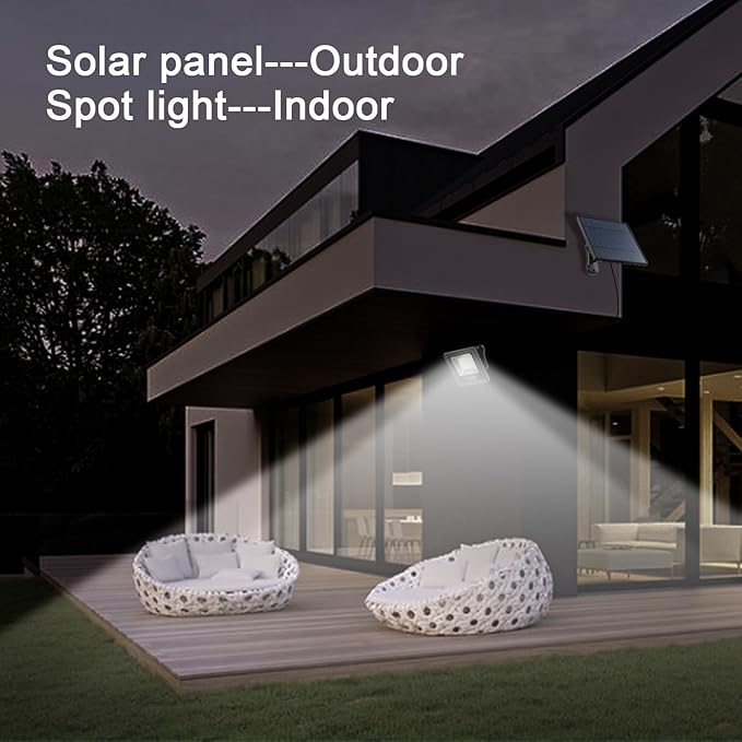 Solar Lights Outdoor Waterproof with 16FT Cord Dusk to Dawn 4400mAh LED Flood Light 6000K Security Lighting for Outside Flag Pole Porch Shed (White 2 Pack)