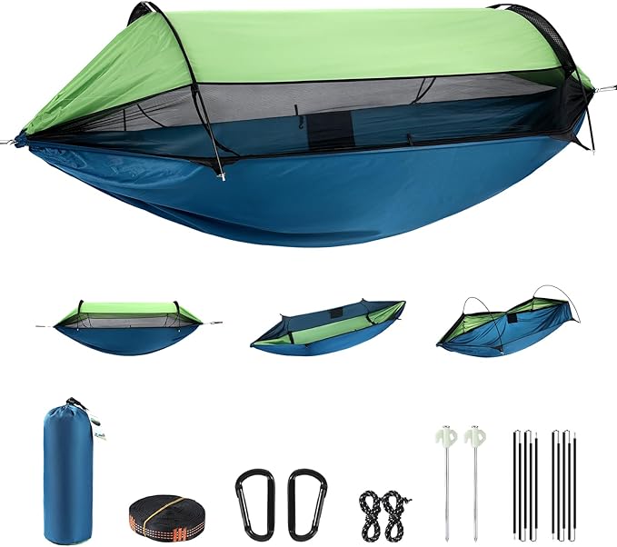 Professional Camping Hammock with Mosquito Net Lightweight Portable Double with Two 10 FT Hammock Tree Straps 210T NylonRain and Sun ProtectionHammock for Camping Hiking Yard Backpacking
