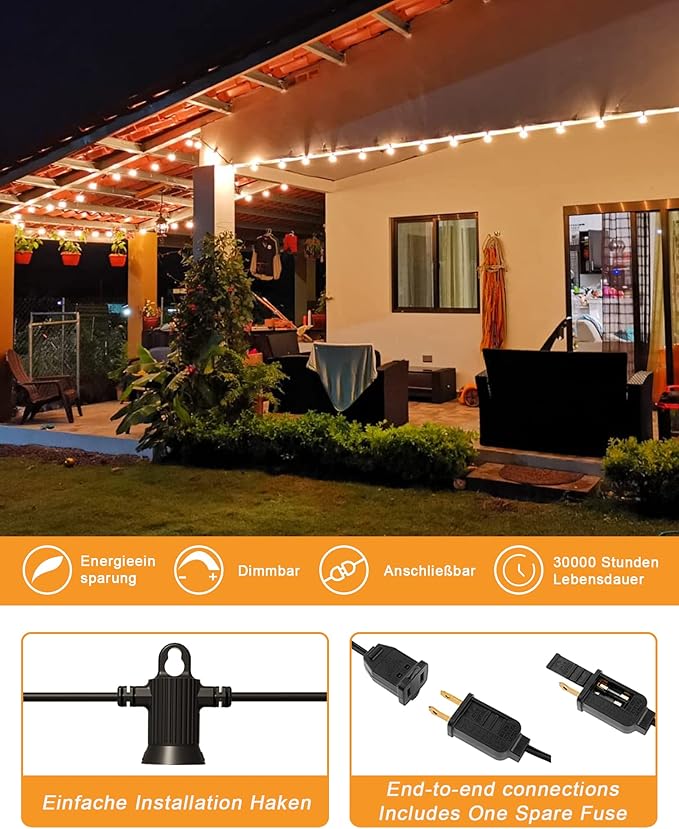 Outdoor String Lights 50FT Patio Lights Outdoor Waterproof with 27 Shatterproof G40 Globe Bulb(2 Spare) Connectable Dimmable LED String Lights for Outside Backyard Porch Balcony Party 2700K