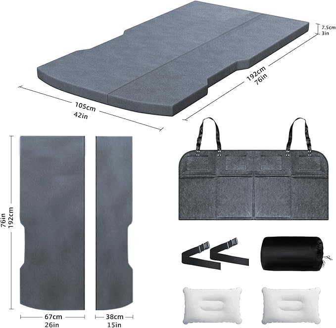 Tesla Model Y Camping Mattress Pad 3 Inch Memory Foam Sleeping Pad Foldable Mattress for SUV Car Bed Conversion Portable Foam Pad for Road Trips and Travel