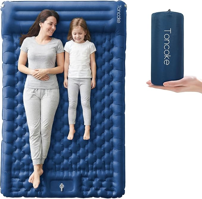 5.1 Thick Double Sleeping Pad with Foot Pump &amp Pillow 77.5x53.9 2-Person Air Mattress for Camping Ultralight &amp Compact for Backpacking Hiking Car Travel Navy Blue