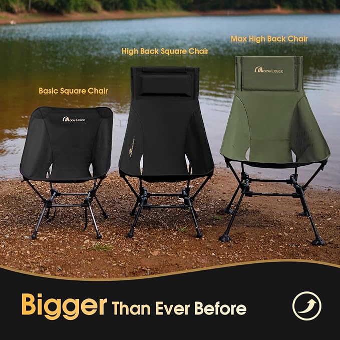 MOON LENCE Oversized High Back Camping Chair for Adults Height Adjustable Folding Chair with 400 lbs Capacity Hidden Pillow Pocket and Wide Seat for Camping Base Camp Fishing Overlanding Green