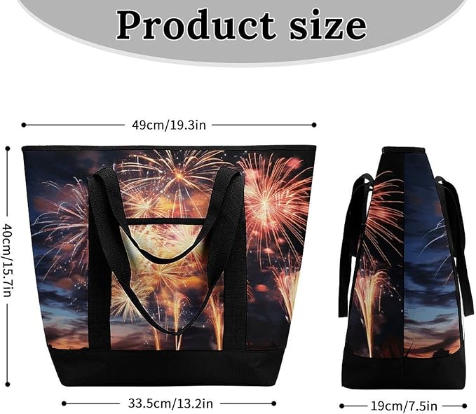 Insulated Shopping BagLarge Reusable Cooler Bags Beautiful Fireworks Printed Foldable Shopping BagTravel Waterproof Shoulder Bag