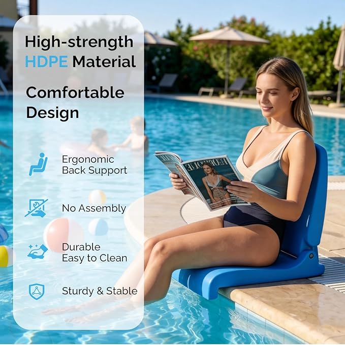 VINGLI Portable Pool Chair for Poolside Lakeeze Swim Stool Folding Flip Seat Chair for in PoolBeach Chair with Ergonomic Back Support for Pool Edges Stadium BeachCamping Tailgates Boats Docks