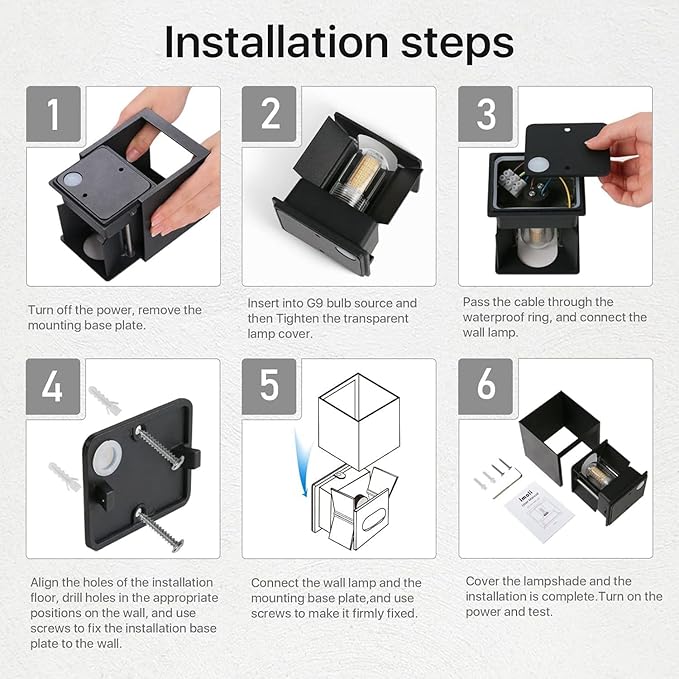 Outdoor Wall Lights G9 Socket Up and Down Lights IP65 Waterproof Wall Sconces Exterior/Interior Modern Square Aluminum Black Outdoor Wall Lighting Fixtures With 9W 3000K Bulb Adjustable Light Angle