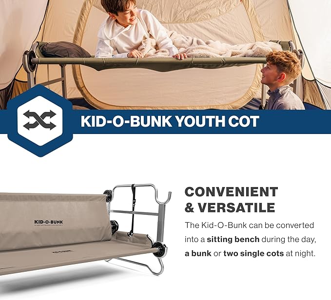 Disc-O-Bed Youth Double Cot Kid-O-Bunk Modular for Bunk Beds Dual Cots or Bench with 2 Carry Bags for Portable Transport