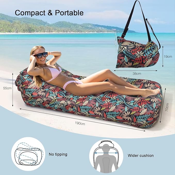 Inflatable Couch Air Lounger for Adults Ultralight Portable Blow up Couch Air Sofa Inflatable Beach Lounger Bed for Camping Hiking Festival Backyard Lawn No Pump Required